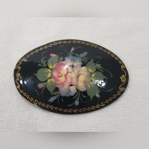 Vintage Russian Floral Brooch Pin